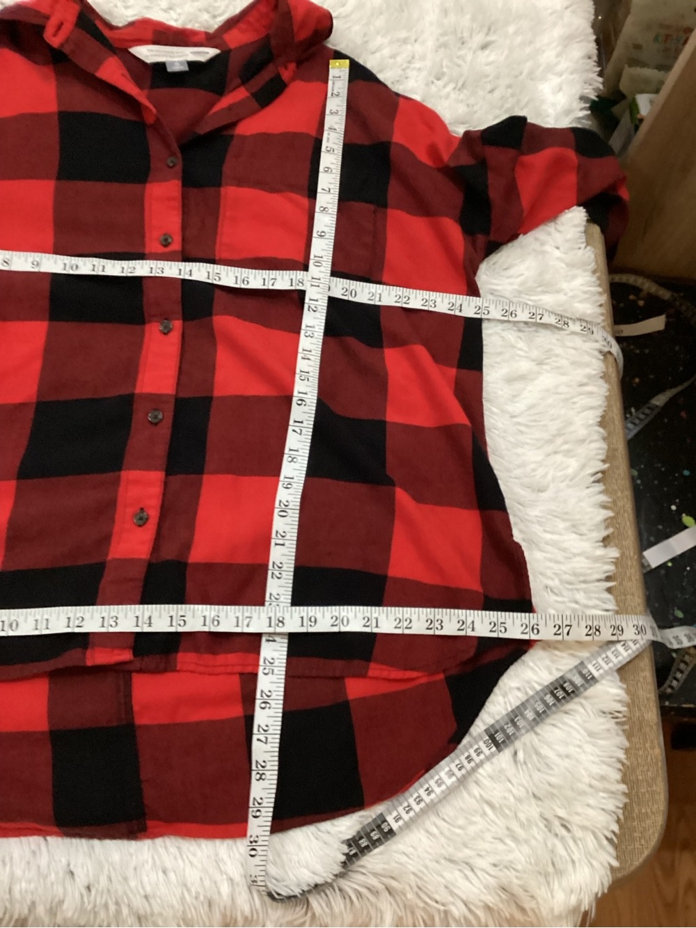 Old Navy Red & Black Buffalo Plaid Boyfriend Shirt XL Oversized Flannel - Picture 11 of 11